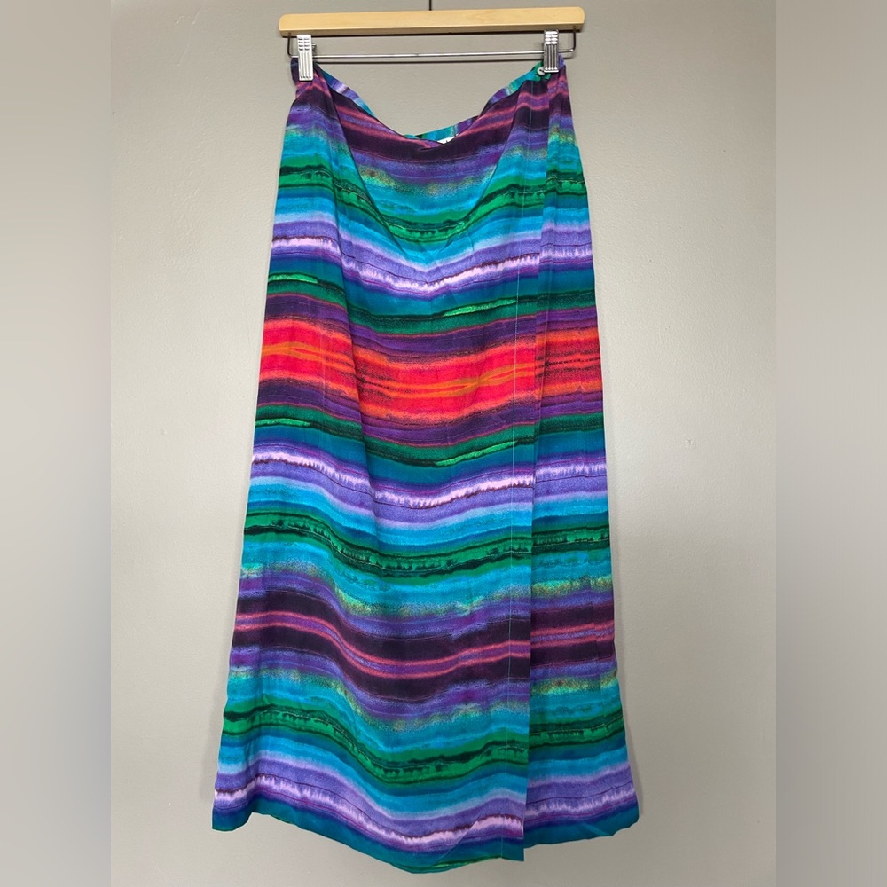 Chicos Vibrant Multi-Color Striped Maxi Skirt